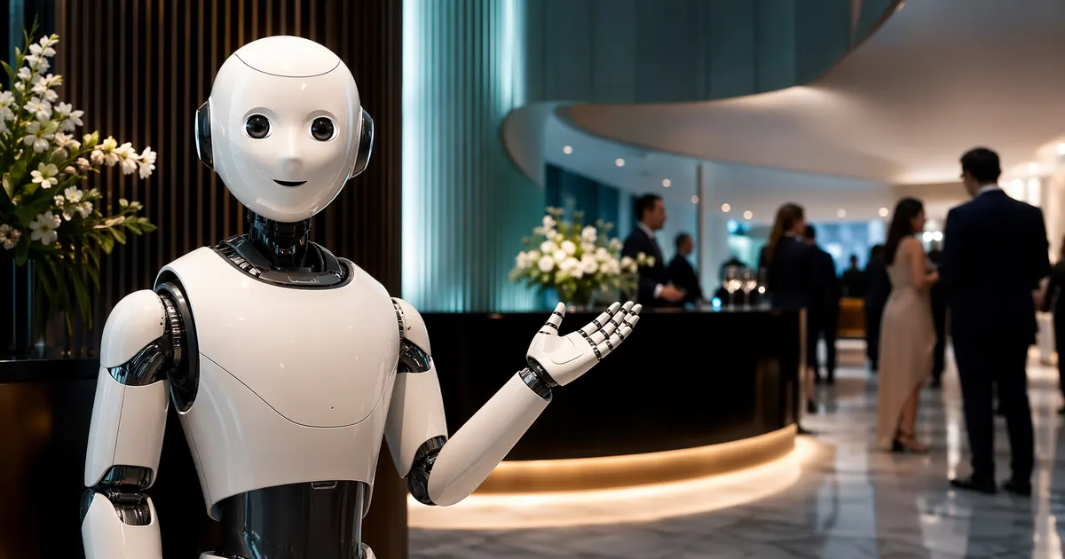 Premium etkinlikte misafirleri karşılayan insansı robot