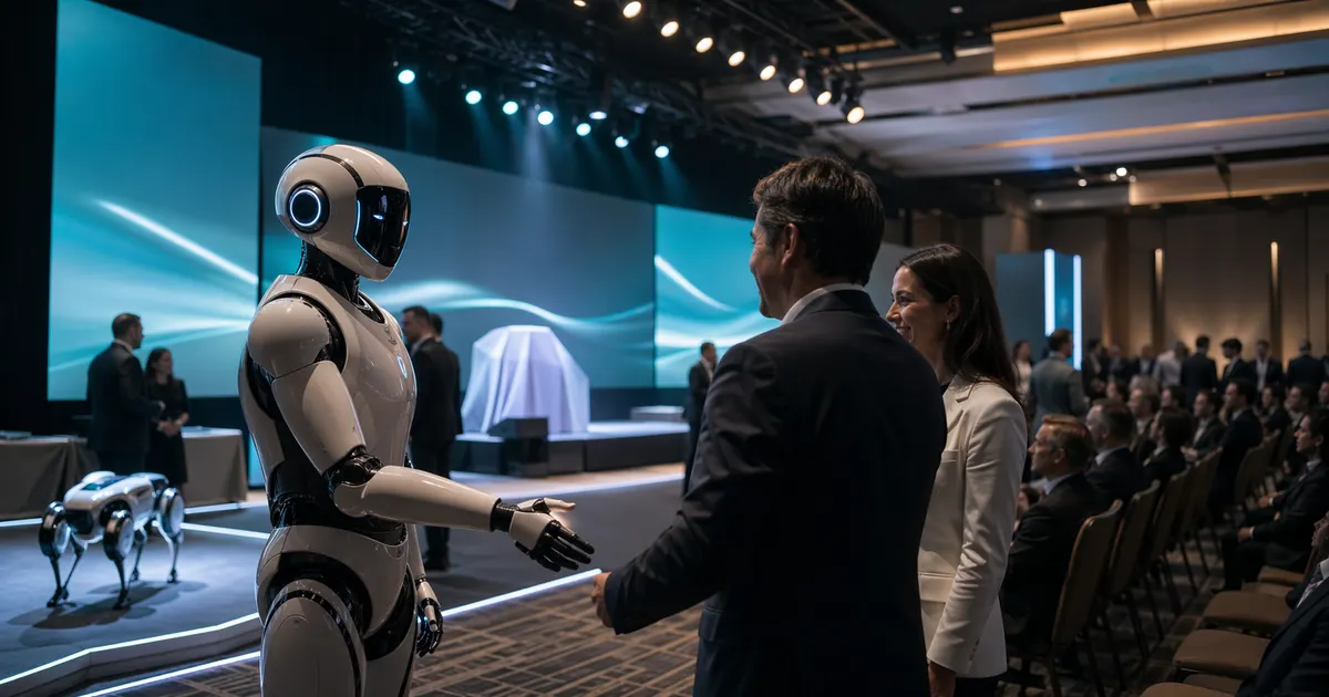 Kurumsal konferans sahnesinde robot teknolojisi demosu