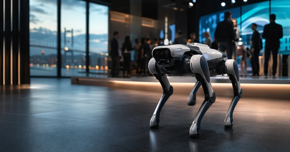 Modern etkinlik alanında robot köpek demo gösterimi